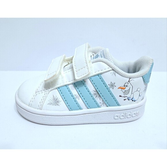 Adidas Disney Frozen Sneakers Baby Toddler Size 4 White Blue Sneakers Straps - Picture 4 of 10